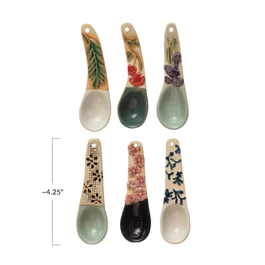 Hello Honey® 4" Hand-Painted Stoneware Spoons with Floral Design Handles Set